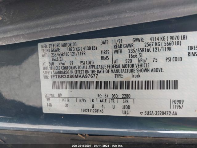 1FTBR3X86MKA97677 Ford Transit-250 Cargo Van