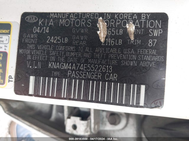 KIA Optima Lx 2014 KNAGM4A74E5522613 Image 9