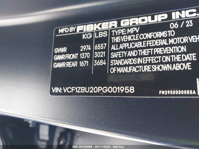 Fisker Ocean One 2023 VCF1ZBU20PG001958 Image 9