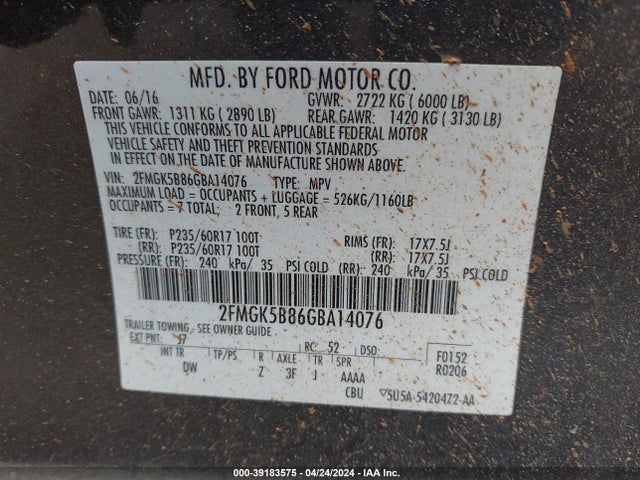 Ford FLEX SE 2016 2FMGK5B86GBA14076 Image 9