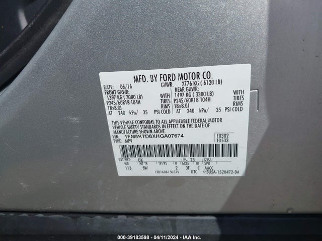 Ford EXPLORER XLT 2017 1FM5K7D8XHGA07674 Image 9