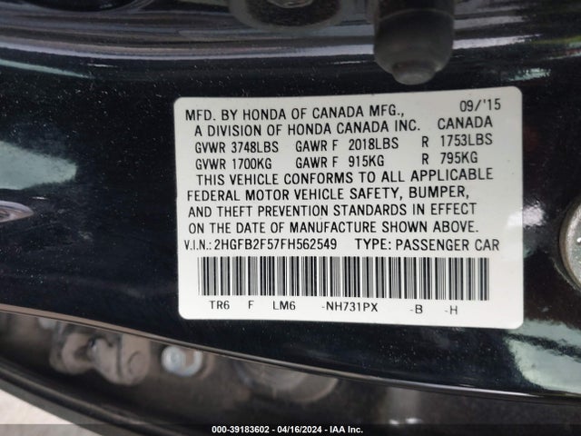 Honda Civic Lx 2015 2HGFB2F57FH562549 Image 9