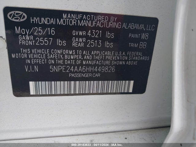 Hyundai SONATA ECO 2017 5NPE24AA6HH449826 Image 9