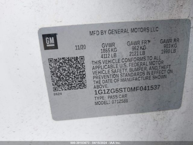 1G1ZG5ST0MF041537 Chevrolet Malibu Fwd Rs
