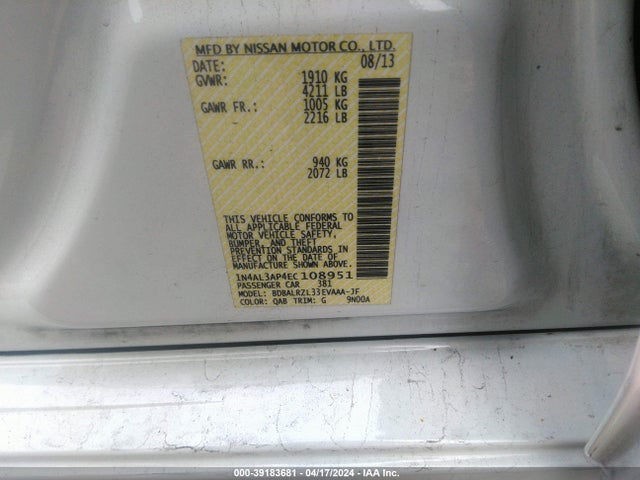Nissan Altima 2.5 S 2014 1N4AL3AP4EC108951 Image 9