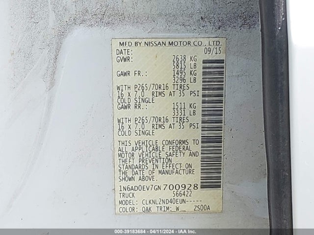 Nissan Frontier Pro-4x/s/sl/sv 2016 1N6AD0EV7GN700928 Image 9