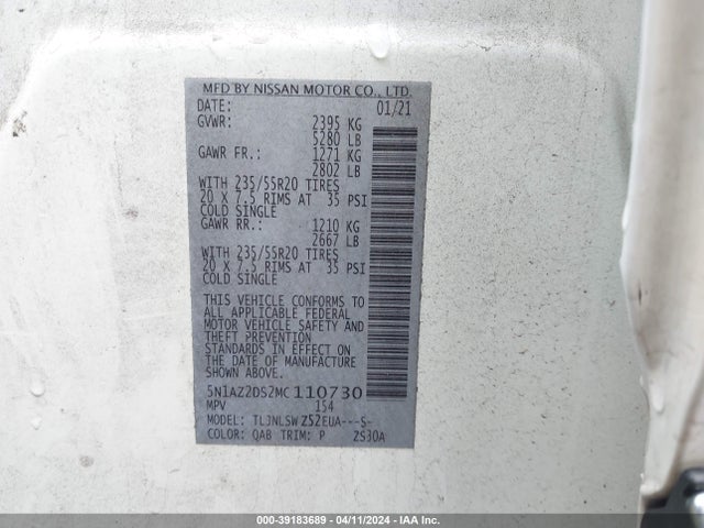 Nissan Murano Platinum Intelligent Awd 2021 5N1AZ2DS2MC110730 Image 9