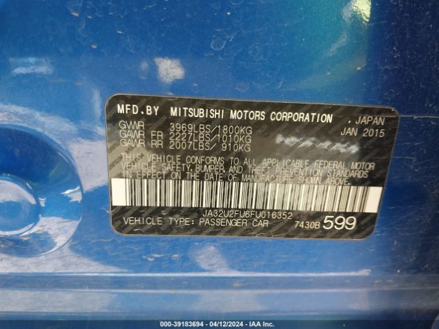 JA32U2FU6FU016352 Mitsubishi LANCER ES