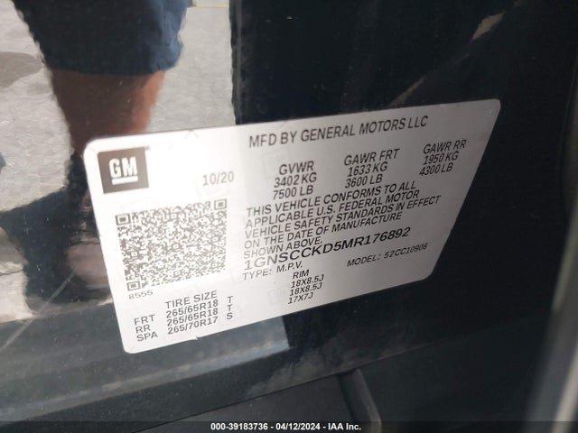 Chevrolet Suburban 2wd Lt 2021 1GNSCCKD5MR176892 Image 9