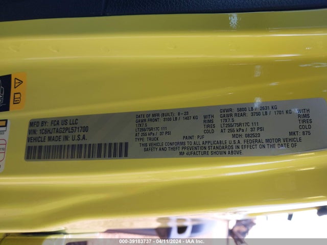 1C6HJTAG2PL571700 Jeep Gladiator Sport 4x4