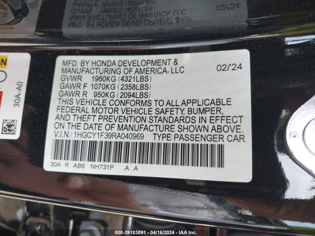 Honda ACCORD EX 2024 1HGCY1F39RA040969 Image 9