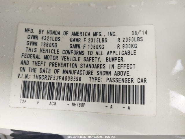 Honda Accord Sport 2015 1HGCR2F52FA006596 Image 9