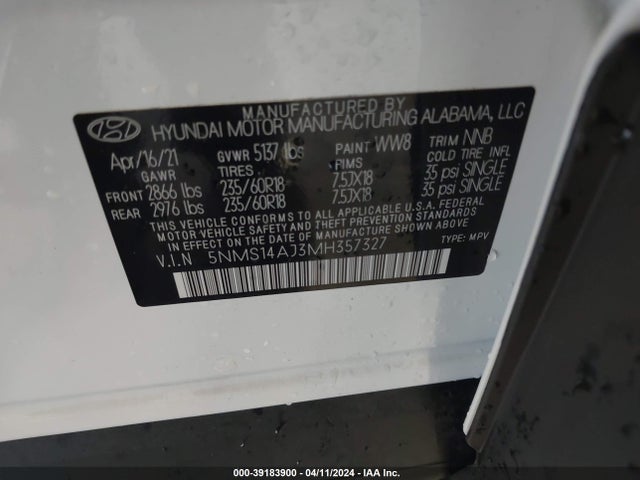 Hyundai Santa Fe Se 2021 5NMS14AJ3MH357327 Image 9