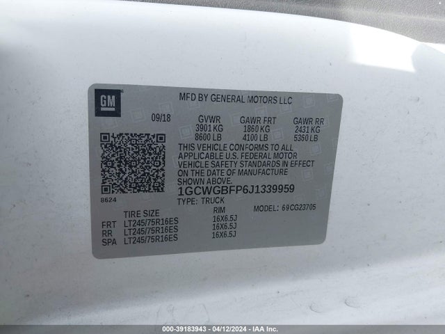 Chevrolet Express 2500 Work Van 2018 1GCWGBFP6J1339959 Image 9