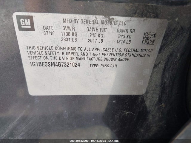 Chevrolet Cruze Lt Auto 2016 1G1BE5SM4G7321024 Image 9