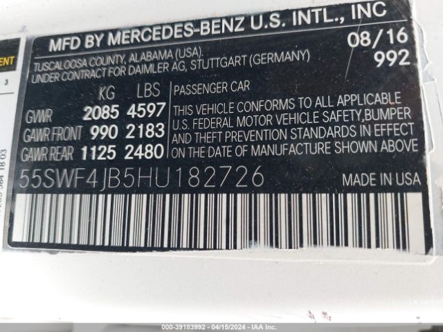 55SWF4JB5HU182726 Mercedes-Benz C 300 Luxury/sport