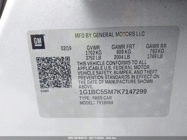 Chevrolet CRUZE LS 2019 1G1BC5SM7K7147299 Image 9