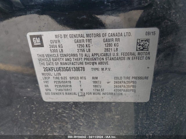 GMC Terrain Slt 2016 2GKFLUE35G6130678 Image 9