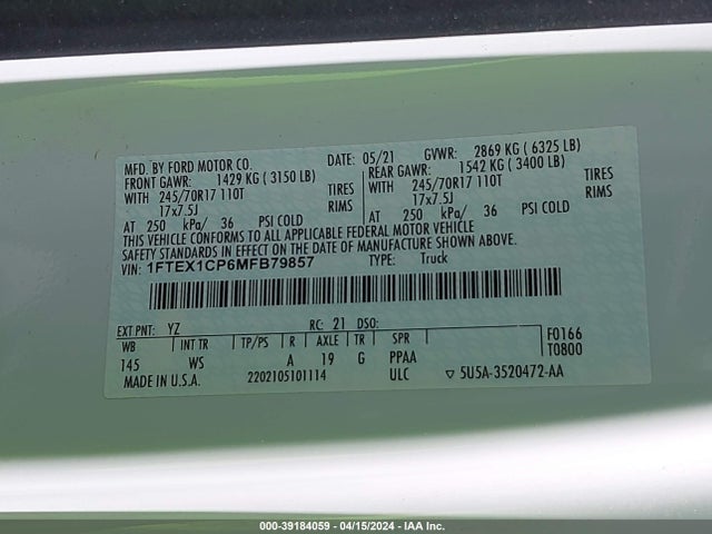 Ford F-150 Xl 2021 1FTEX1CP6MFB79857 Image 9