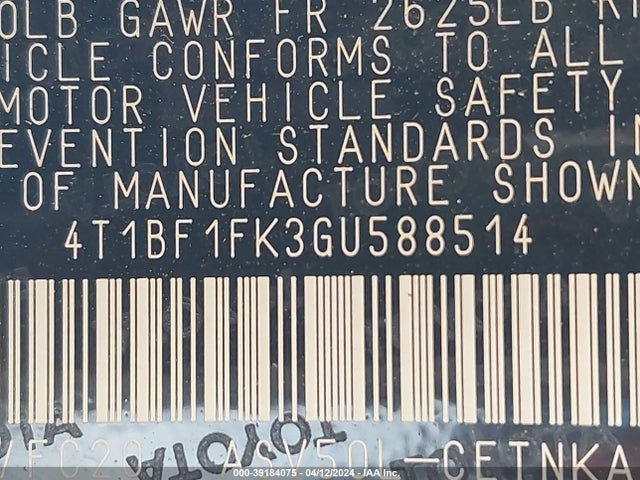 Toyota CAMRY LE 2016 4T1BF1FK3GU588514 Image 9
