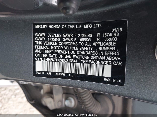 Honda CIVIC EX 2019 SHHFK7H69KU213344 Image 9