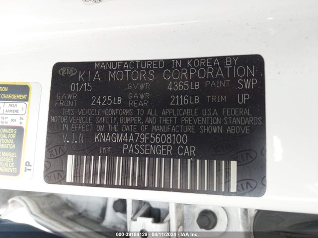 KIA Optima Lx 2015 KNAGM4A79F5608100 Image 9