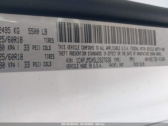 1C4PJMDX5LD527636 Jeep Cherokee Limited 4x4
