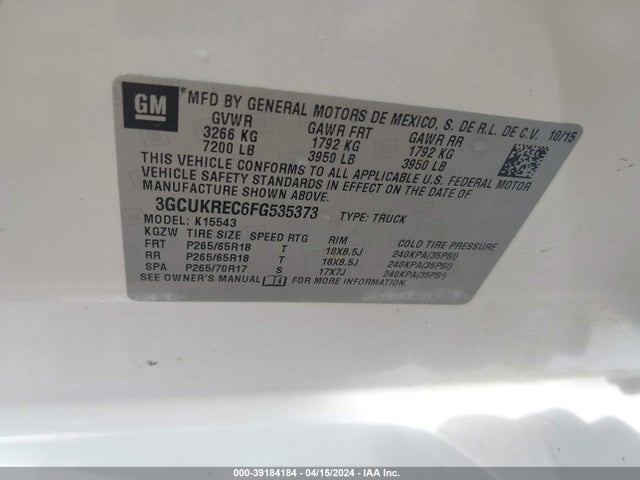 Chevrolet Silverado 1500 2lt 2015 3GCUKREC6FG535373 Image 9