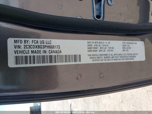 Dodge Charger Sxt 2023 2C3CDXBG3PH608173 Image 9