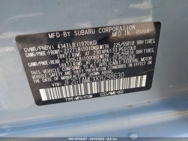 JF2GTAMCXKH298630 Subaru Crosstrek 2.0i Limited