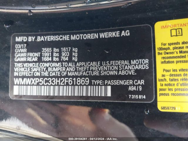 WMWXP5C33H2F61869 Mini Hardtop Cooper