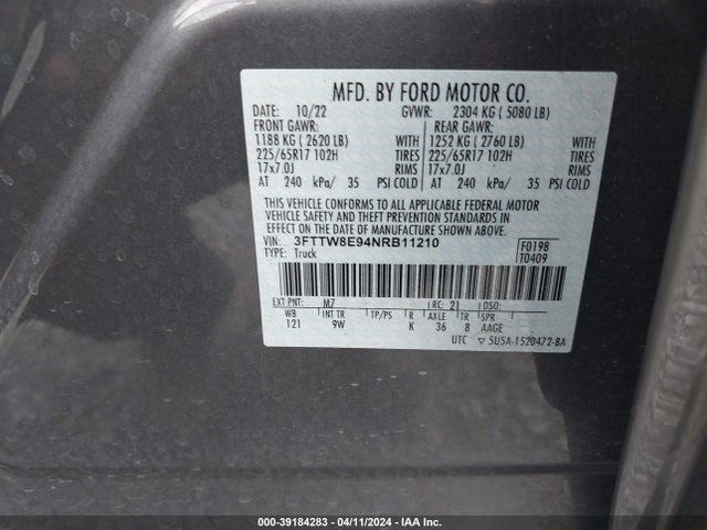 Ford Maverick Xl 2022 3FTTW8E94NRB11210 Image 9