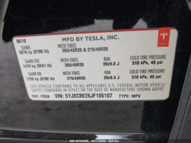 5YJXCBE26JF105107 Tesla MODEL X
