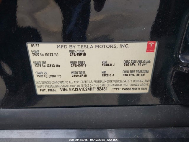 5YJSA1E24HF192431 Tesla Model S 100d/60d/75d/90d/p100d