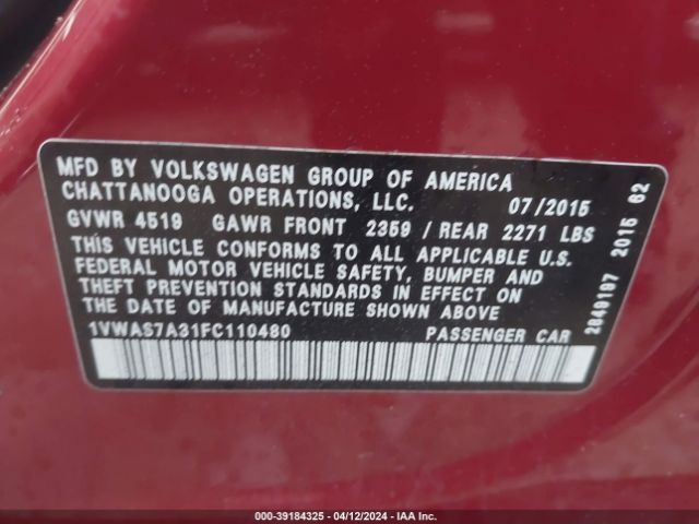 1VWAS7A31FC110480 Volkswagen Passat 1.8t Limited Edition