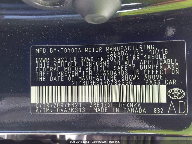 Toyota COROLLA LE 2017 2T1BURHE4HC782256 Image 9