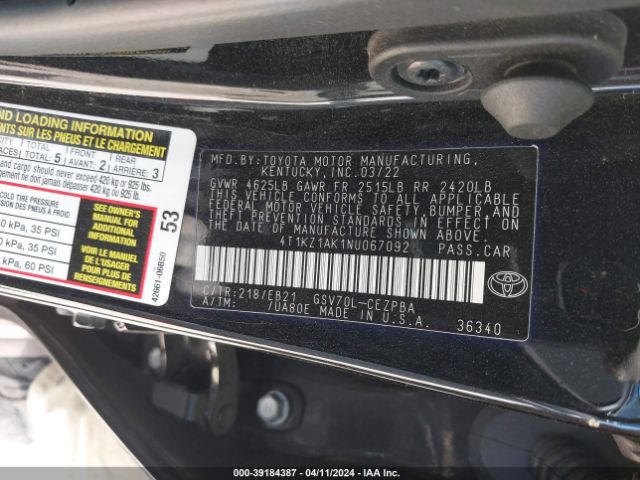 4T1KZ1AK1NU067092 Toyota CAMRY TRD
