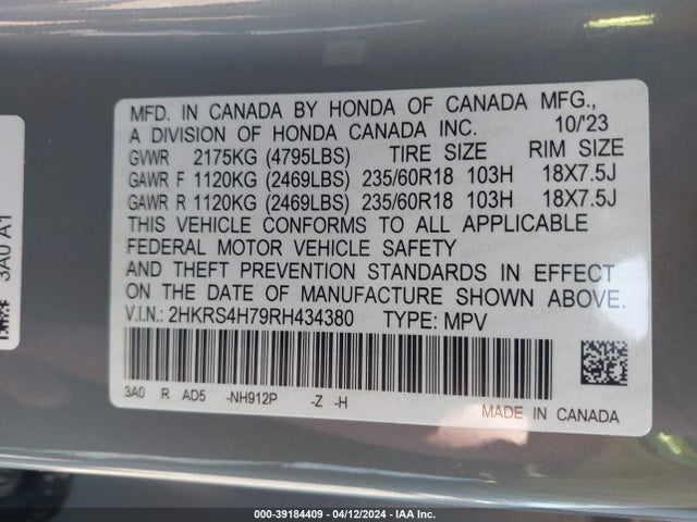 Honda Cr-v Ex-l Awd 2024 2HKRS4H79RH434380 Image 9