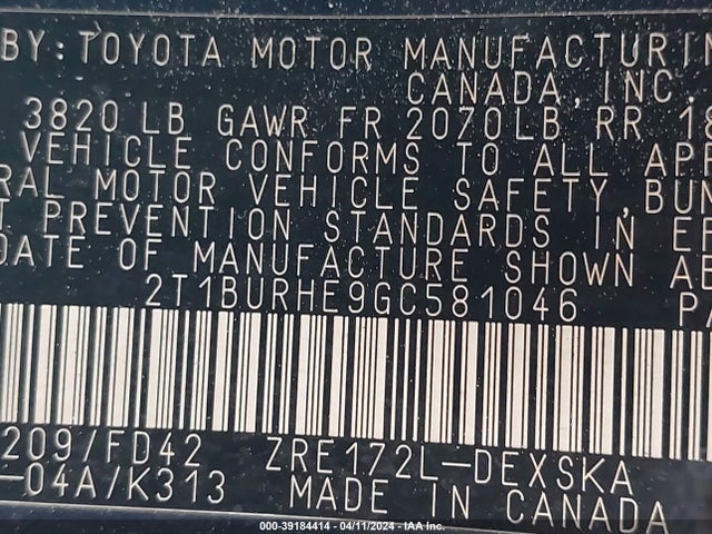 Toyota Corolla S Plus 2016 2T1BURHE9GC581046 Image 9