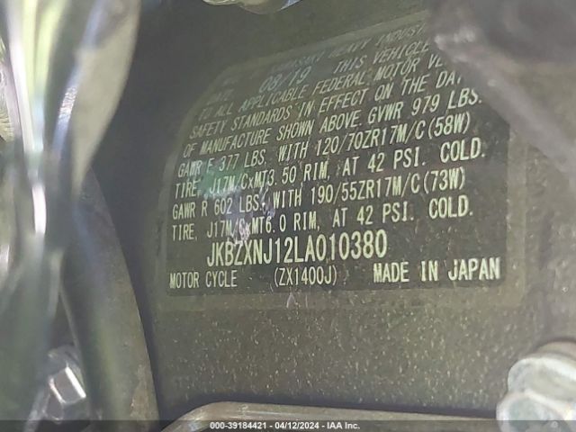 2020 KAWASAKI ZX1400 JKBZXNJ12LA010380 Photo 9