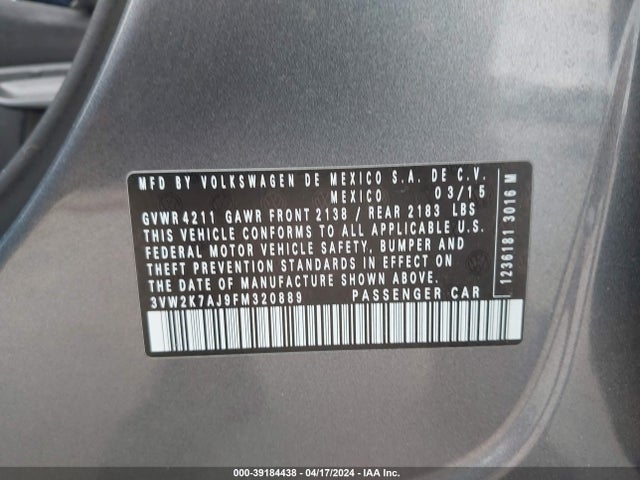 3VW2K7AJ9FM320889 Volkswagen Jetta 2.0l S