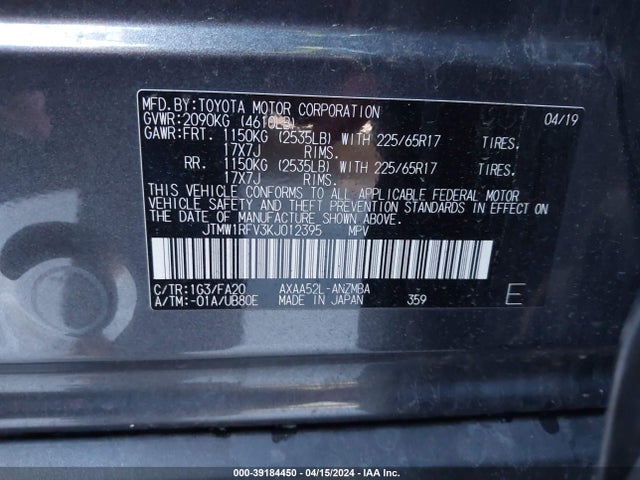 Toyota Rav4 Xle 2019 JTMW1RFV3KJ012395 Image 9