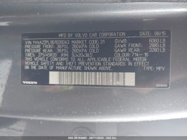 YV4A22PL9G1026043 Volvo Xc90 T6 Inscription