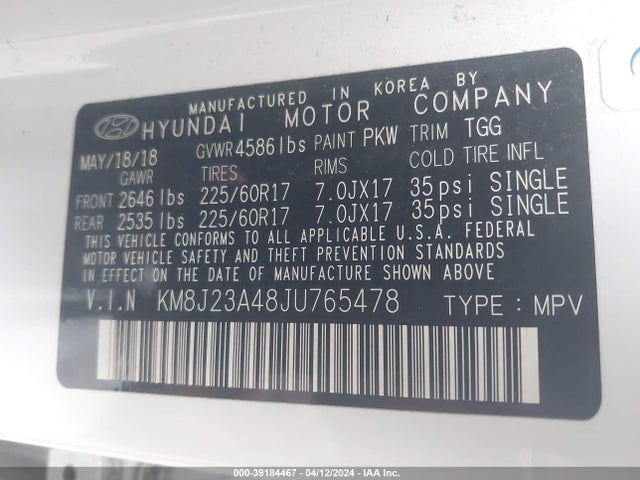 Hyundai TUCSON SE 2018 KM8J23A48JU765478 Image 9