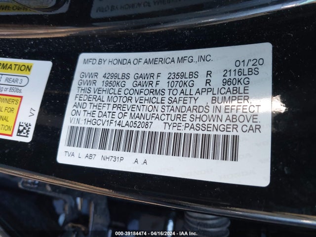 Honda ACCORD LX 2020 1HGCV1F14LA052087 Image 9