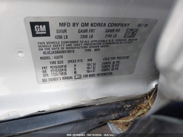 KL4CJASB6KB918819 Buick Encore Fwd Preferred
