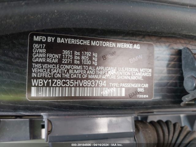 WBY1Z8C35HV893794 BMW I3 94 Ah W/range Extender