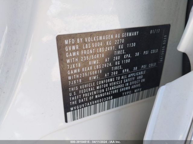 WVGUV7AX5HK023308 Volkswagen Tiguan 2.0t Sport