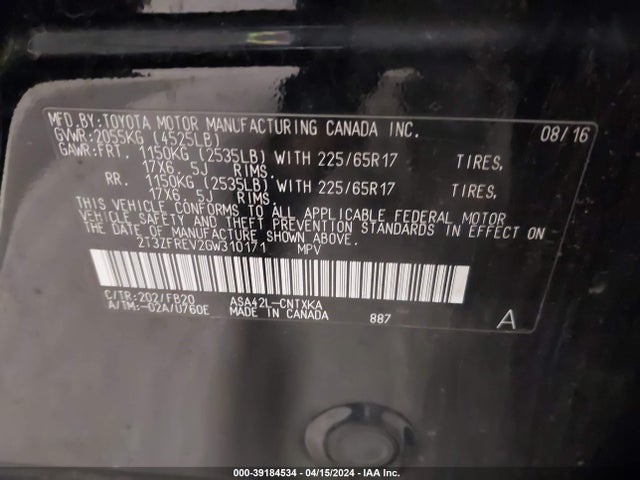 Toyota RAV4 LE 2016 2T3ZFREV2GW310171 Image 9