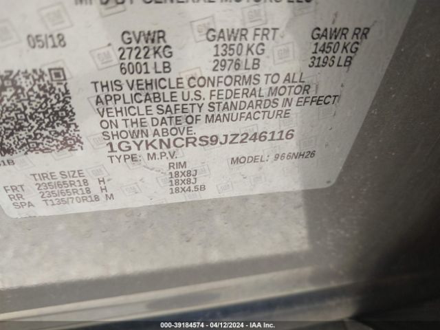 1GYKNCRS9JZ246116 Cadillac XT5 LUXURY